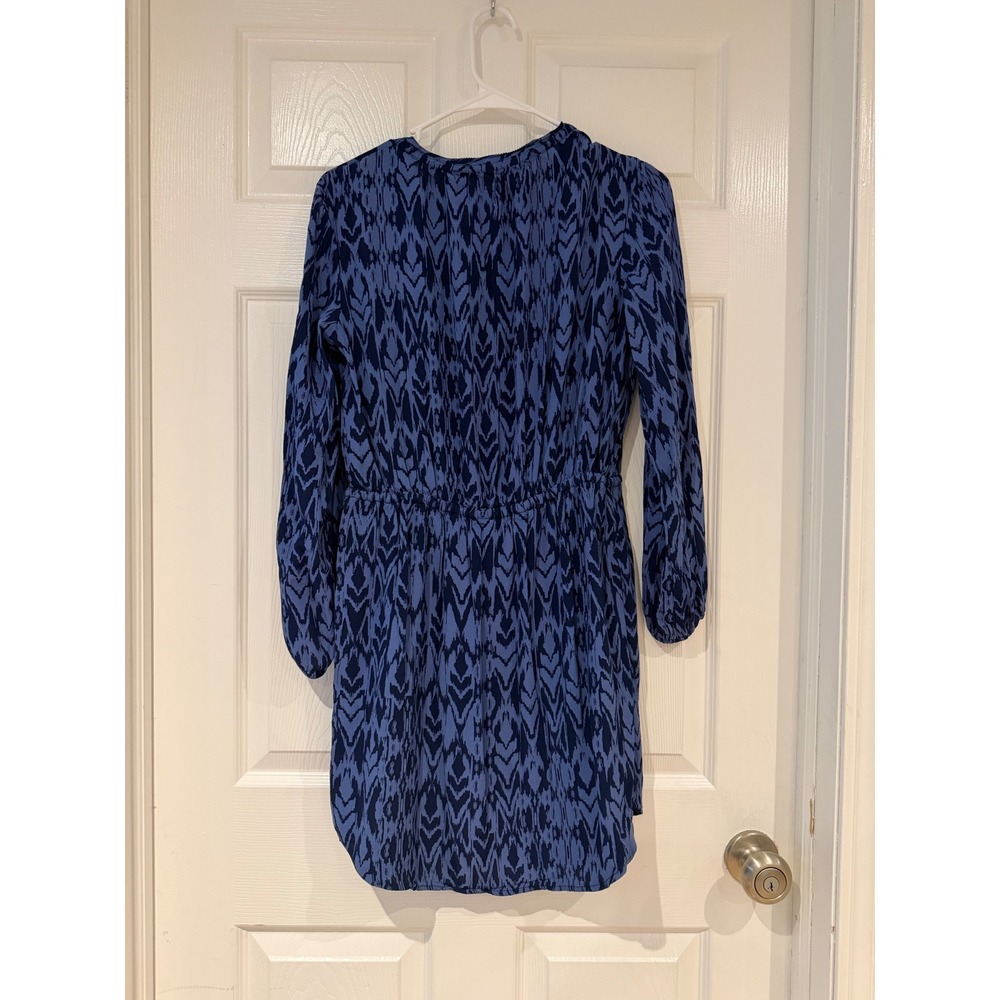 Gap Blue Ikat Print V-Neck Long Sleeve Mini Dress Small Boho Summer Beach - Picture 3 of 10
